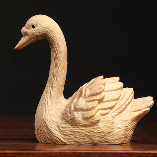 Boxwood wood statue Animal sculpture Solid wood swan decoration handlebar home decoration tabletop crafts
