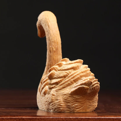 Boxwood wood statue Animal sculpture Solid wood swan decoration handlebar home decoration tabletop crafts