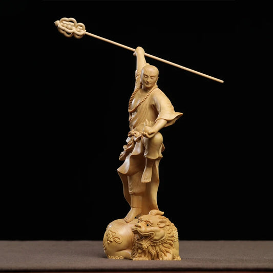 Boxwood wood statues in the collection of Wang Fei listen decoration family Buddha statues solid wood sculpture