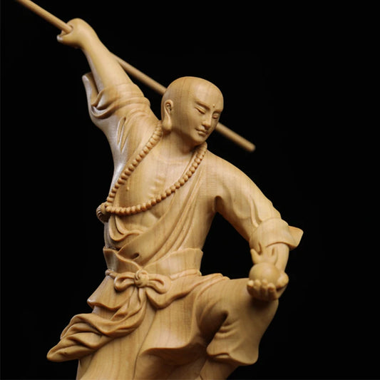 Boxwood wood statues in the collection of Wang Fei listen decoration family Buddha statues solid wood sculpture