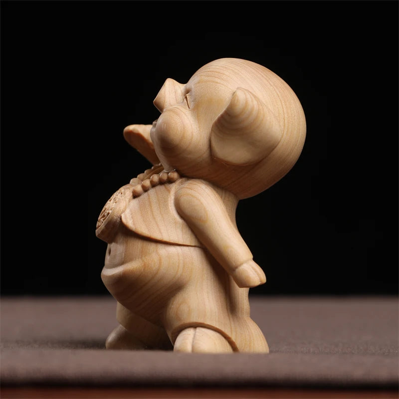 Boxwood wooden statue wealth and longevity cute zodiac pig hand decoration piece home decoration solid wood wood sculpture