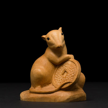 Boxwood wooden statues Rat Ox Tiger rabbit dragon snake horse sheep monkey chicken dog pig family decoration zodiac