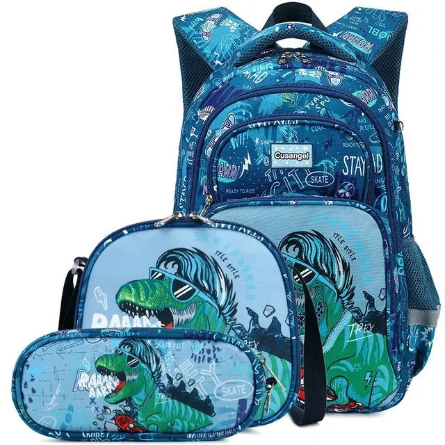 Boys Dinosaur Backpack Set with Lunch Box Pencil Case Girl School Bag for Kids Elementary Preschool Cartoon Schoolbag