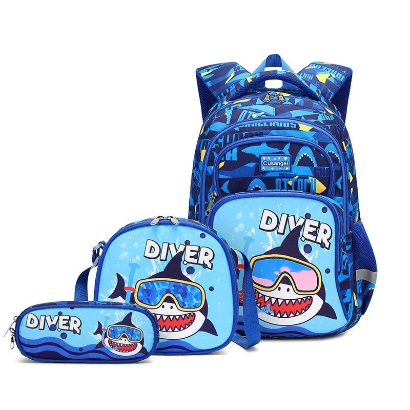 Boys Dinosaur Backpack Set with Lunch Box Pencil Case Girl School Bag for Kids Elementary Preschool Cartoon Schoolbag