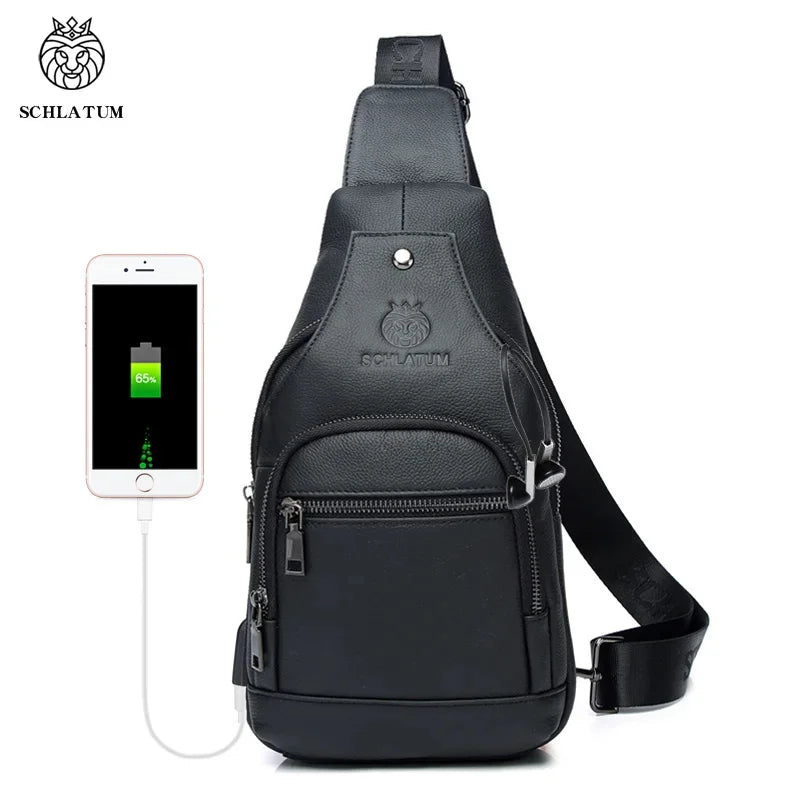 Brand 100% Genuine Leather Chest Messenger Bag Fashion Men's Cross Large Capacity Business shoulder bag