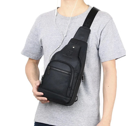 Brand 100% Genuine Leather Chest Messenger Bag Fashion Men's Cross Large Capacity Business shoulder bag