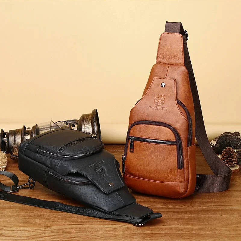 Brand 100% Genuine Leather Chest Messenger Bag Fashion Men's Cross Large Capacity Business shoulder bag
