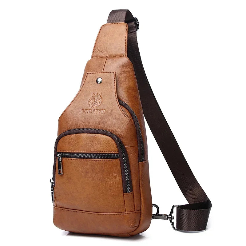 Brand 100% Genuine Leather Chest Messenger Bag Fashion Men's Cross Large Capacity Business shoulder bag