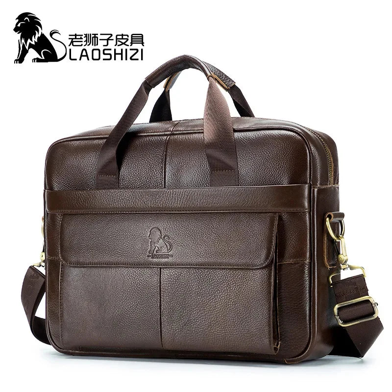 Brand 14 Inches Laptop s Large Capacity Shoulder Fashion Genuine Leather Business Men Briefcase Messenger Bag Handbag