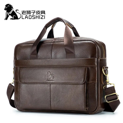 Brand 14 Inches Laptop s Large Capacity Shoulder Fashion Genuine Leather Business Men Briefcase Messenger Bag Handbag