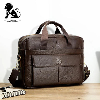 Brand 14 Inches Laptop s Large Capacity Shoulder Fashion Genuine Leather Business Men Briefcase Messenger Bag Handbag