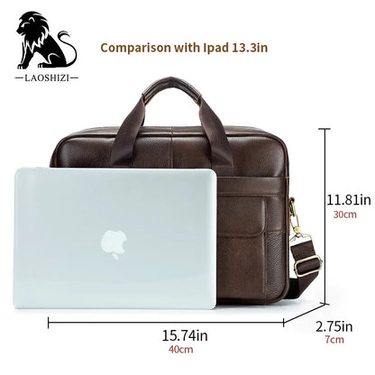 Brand 14 Inches Laptop s Large Capacity Shoulder Fashion Genuine Leather Business Men Briefcase Messenger Bag Handbag