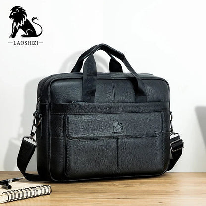 Brand 14 Inches Laptop s Large Capacity Shoulder Fashion Genuine Leather Business Men Briefcase Messenger Bag Handbag