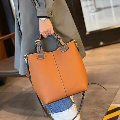Brand Design Luxury Ladies Bucket Genuine Leather Shoulder Bag Large Capacity Crossbody Tote Bags 2024 Trend Female Handbag