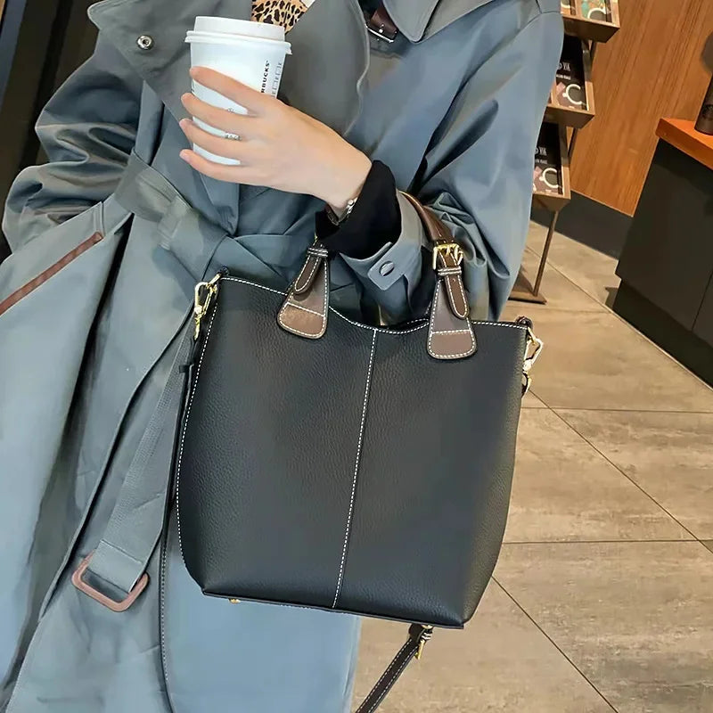 Brand Design Luxury Ladies Bucket Genuine Leather Shoulder Bag Large Capacity Crossbody Tote Bags 2024 Trend Female Handbag