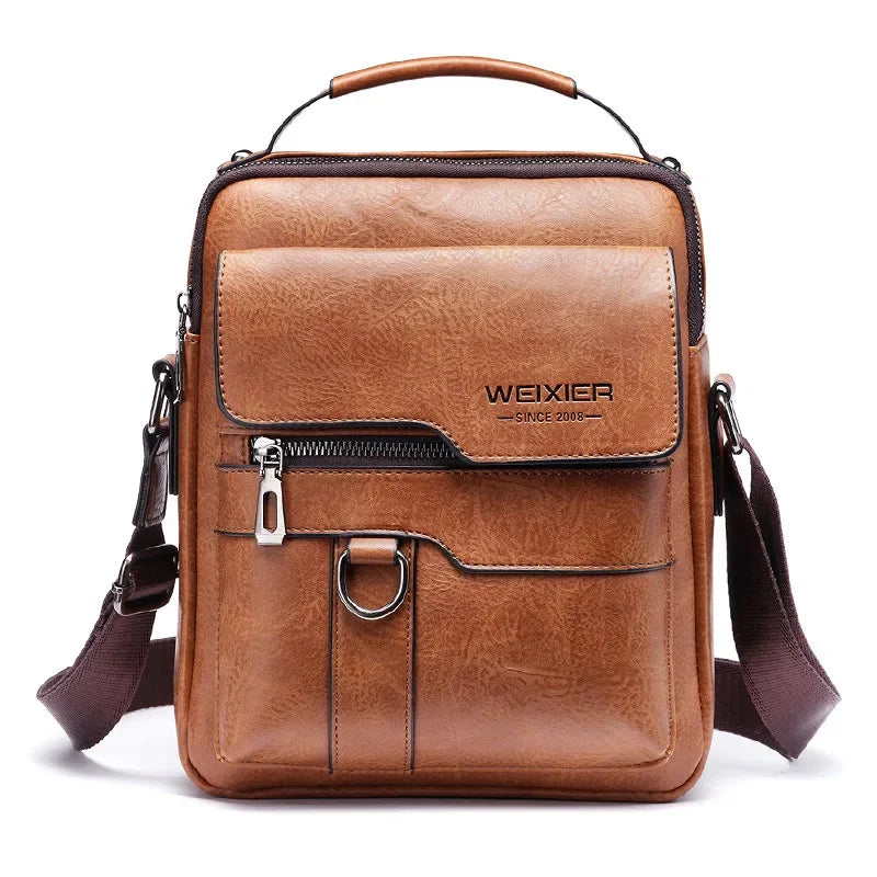 Brand Fashion Shoulder Retro PU Leather Three-dimensional Flip Business Handbag Men's Casual Crossbody Travel Bag