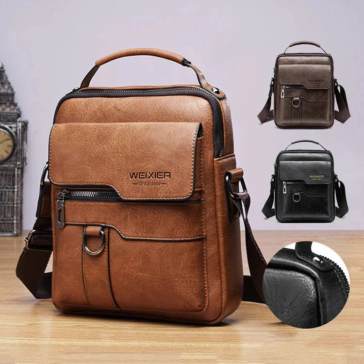 Brand Fashion Shoulder Retro PU Leather Three-dimensional Flip Business Handbag Men's Casual Crossbody Travel Bag