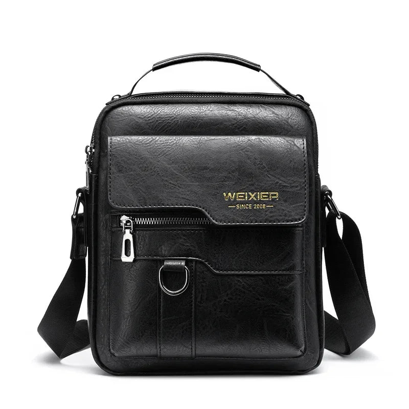 Brand Fashion Shoulder Retro PU Leather Three-dimensional Flip Business Handbag Men's Casual Crossbody Travel Bag