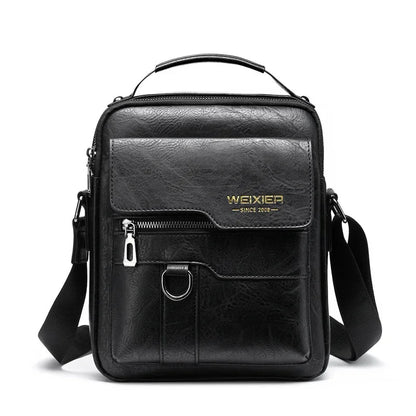 Brand Fashion Shoulder Retro PU Leather Three-dimensional Flip Business Handbag Men's Casual Crossbody Travel Bag