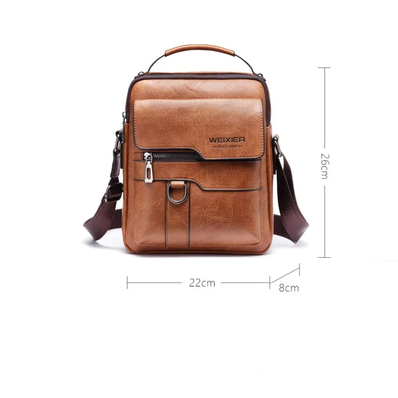 Brand Fashion Shoulder Retro PU Leather Three-dimensional Flip Business Handbag Men's Casual Crossbody Travel Bag