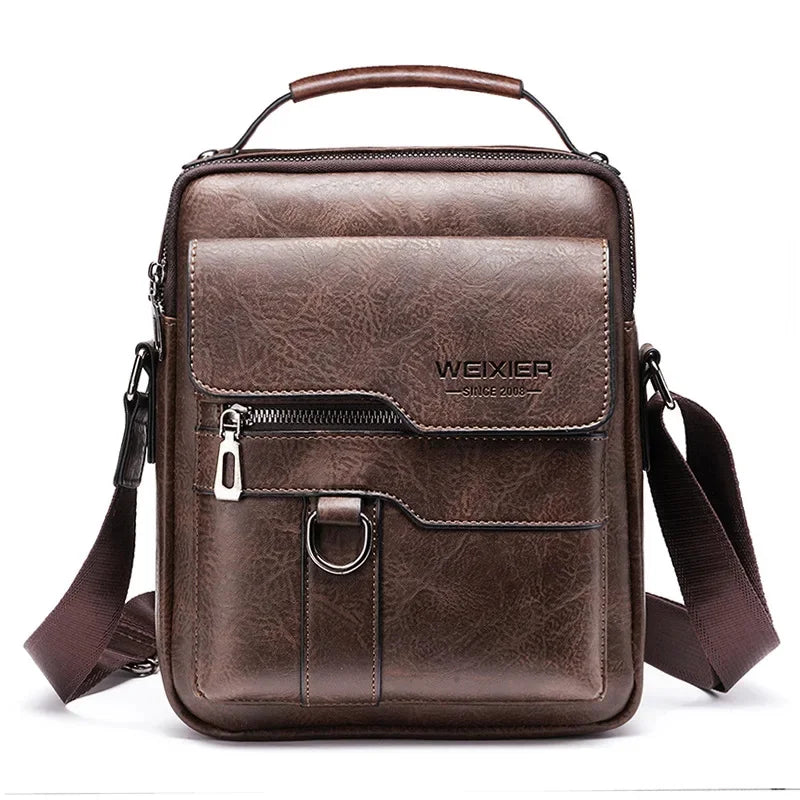 Brand Fashion Shoulder Retro PU Leather Three-dimensional Flip Business Handbag Men's Casual Crossbody Travel Bag