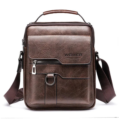 Brand Fashion Shoulder Retro PU Leather Three-dimensional Flip Business Handbag Men's Casual Crossbody Travel Bag