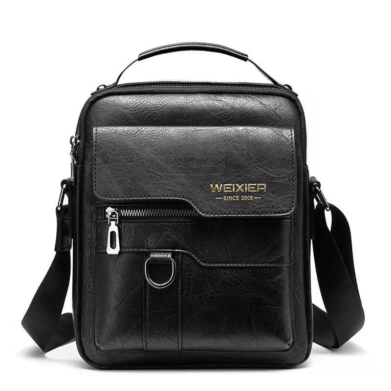 Brand Fashion Shoulder Retro PU Leather Three-dimensional Flip Business Handbag Men's Casual Crossbody Travel Bag