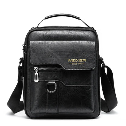 Brand Fashion Shoulder Retro PU Leather Three-dimensional Flip Business Handbag Men's Casual Crossbody Travel Bag