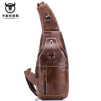 Brand Genuine Leather Chest Fashion Shoulder Crossbody 100% Cowhide Men's Casual Prethoracic Satchel Bag