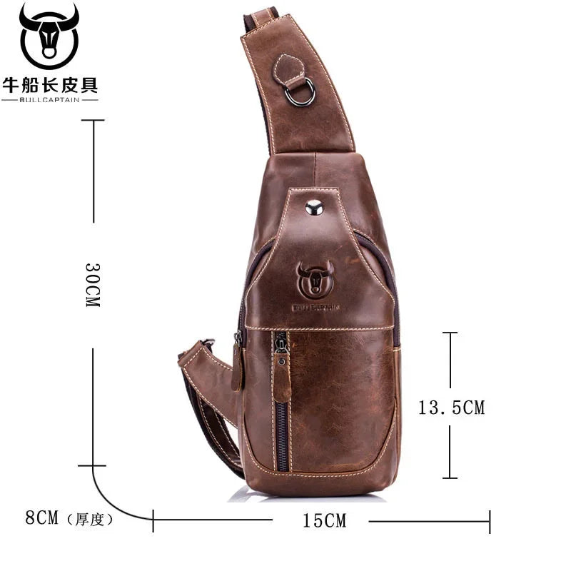 Brand Genuine Leather Chest Fashion Shoulder Crossbody 100% Cowhide Men's Casual Prethoracic Satchel Bag