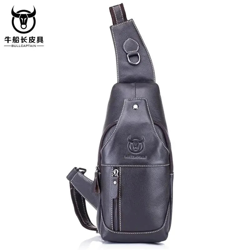 Brand Genuine Leather Chest Fashion Shoulder Crossbody 100% Cowhide Men's Casual Prethoracic Satchel Bag
