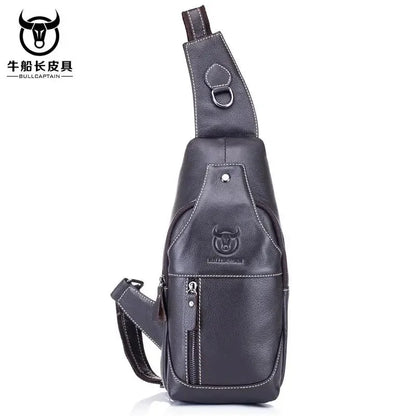 Brand Genuine Leather Chest Fashion Shoulder Crossbody 100% Cowhide Men's Casual Prethoracic Satchel Bag