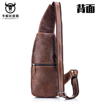 Brand Genuine Leather Chest Fashion Shoulder Crossbody 100% Cowhide Men's Casual Prethoracic Satchel Bag