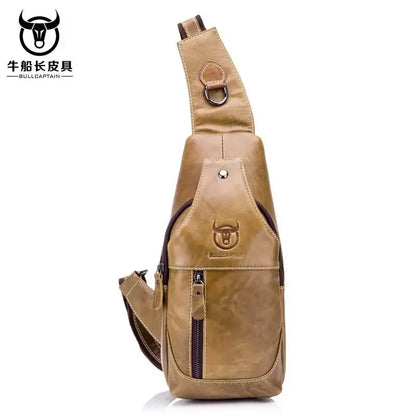 Brand Genuine Leather Chest Fashion Shoulder Crossbody 100% Cowhide Men's Casual Prethoracic Satchel Bag