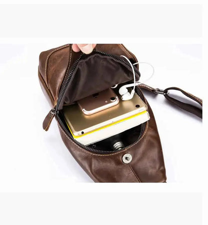 Brand Genuine Leather Chest Fashion Shoulder Crossbody 100% Cowhide Men's Casual Prethoracic Satchel Bag