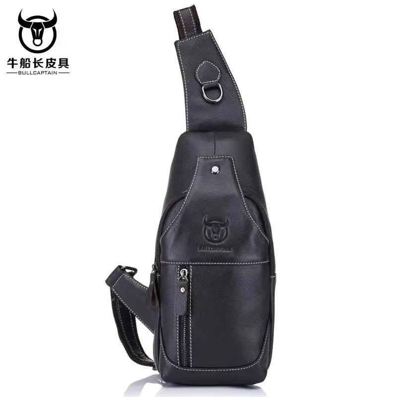 Brand Genuine Leather Chest Fashion Shoulder Crossbody 100% Cowhide Men's Casual Prethoracic Satchel Bag