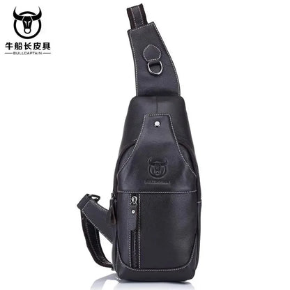 Brand Genuine Leather Chest Fashion Shoulder Crossbody 100% Cowhide Men's Casual Prethoracic Satchel Bag