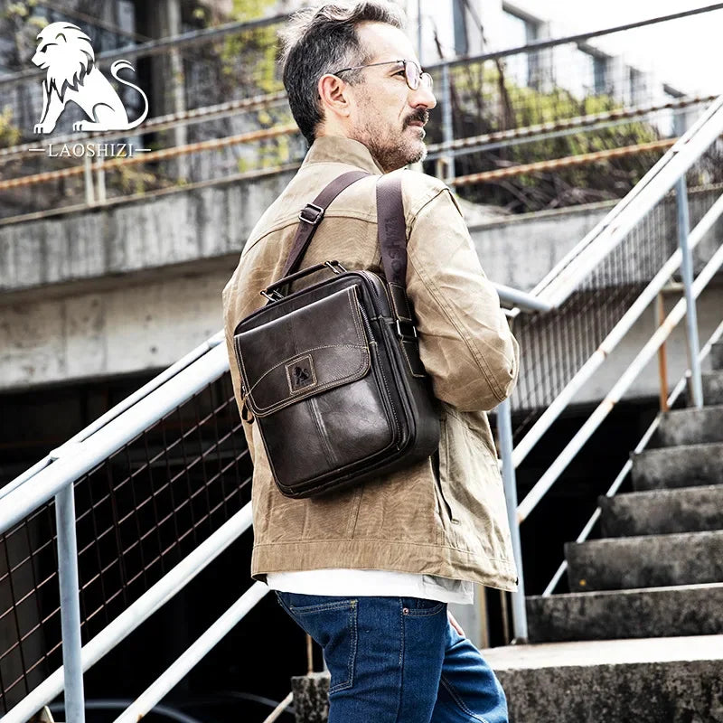 Brand Men's Genuine Shoulder 100% Leather Crossbody Bag Fashion Business Multi-functional Large-capacity Handbag