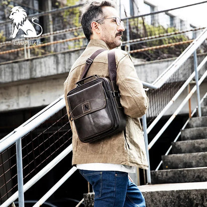 Brand Men's Genuine Shoulder 100% Leather Crossbody Bag Fashion Business Multi-functional Large-capacity Handbag