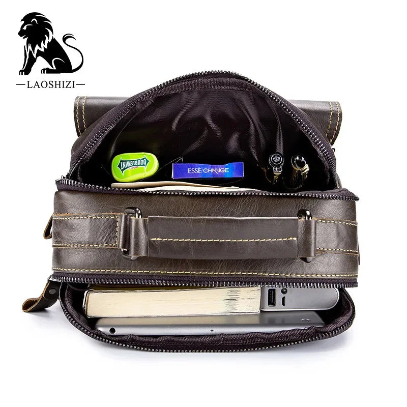 Brand Men's Genuine Shoulder 100% Leather Crossbody Bag Fashion Business Multi-functional Large-capacity Handbag