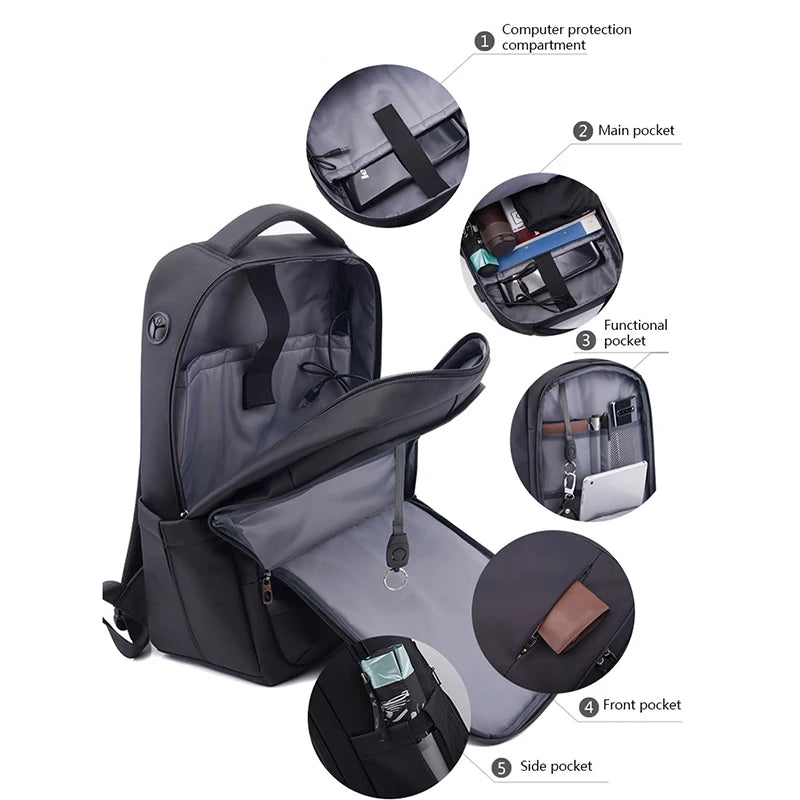 Brand New Waterproof 15.6 inch Laptop Backpack Men USB Charging Port Business Travel Backpacks Male Casual Mochila School Bags