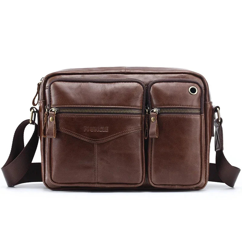 Brand Shoulder Men Genuine Leather Messenger Male Travel Business Crossbody Bag for A4 Papper Large Coffee Handbag
