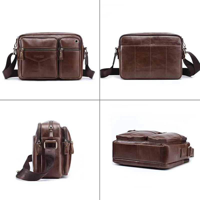 Brand Shoulder Men Genuine Leather Messenger Male Travel Business Crossbody Bag for A4 Papper Large Coffee Handbag