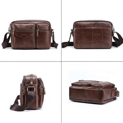 Brand Shoulder Men Genuine Leather Messenger Male Travel Business Crossbody Bag for A4 Papper Large Coffee Handbag