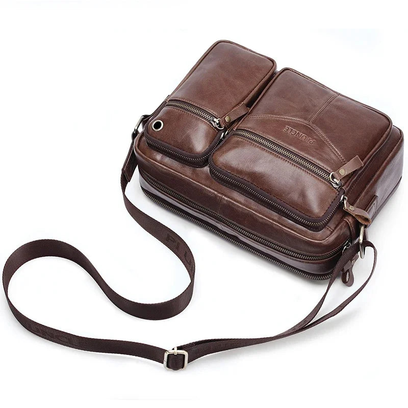 Brand Shoulder Men Genuine Leather Messenger Male Travel Business Crossbody Bag for A4 Papper Large Coffee Handbag