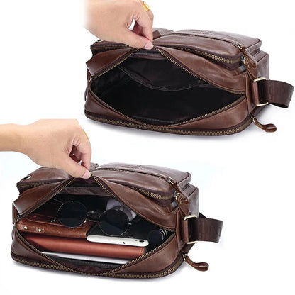 Brand Shoulder Men Genuine Leather Messenger Male Travel Business Crossbody Bag for A4 Papper Large Coffee Handbag