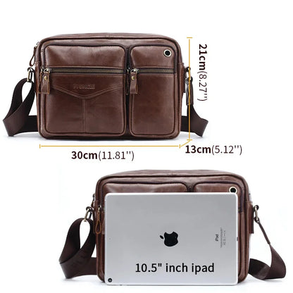 Brand Shoulder Men Genuine Leather Messenger Male Travel Business Crossbody Bag for A4 Papper Large Coffee Handbag
