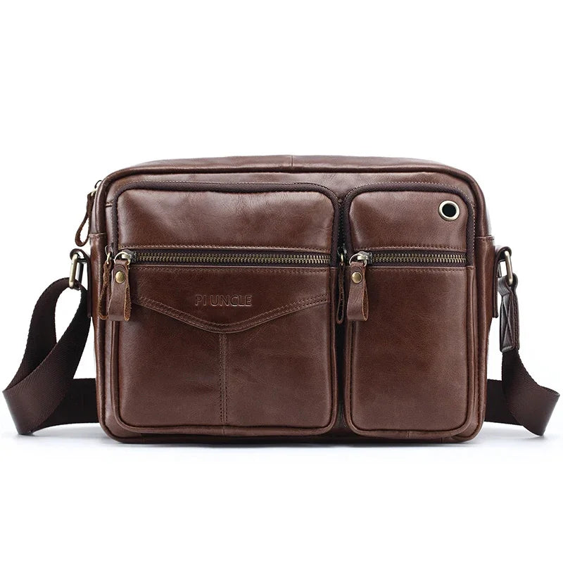 Brand Shoulder Men Genuine Leather Messenger Male Travel Business Crossbody Bag for A4 Papper Large Coffee Handbag
