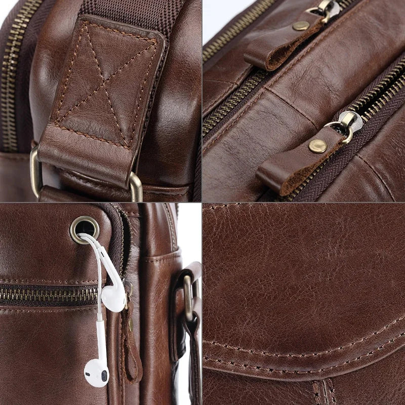 Brand Shoulder Men Genuine Leather Messenger Male Travel Business Crossbody Bag for A4 Papper Large Coffee Handbag