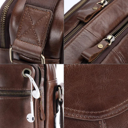 Brand Shoulder Men Genuine Leather Messenger Male Travel Business Crossbody Bag for A4 Papper Large Coffee Handbag